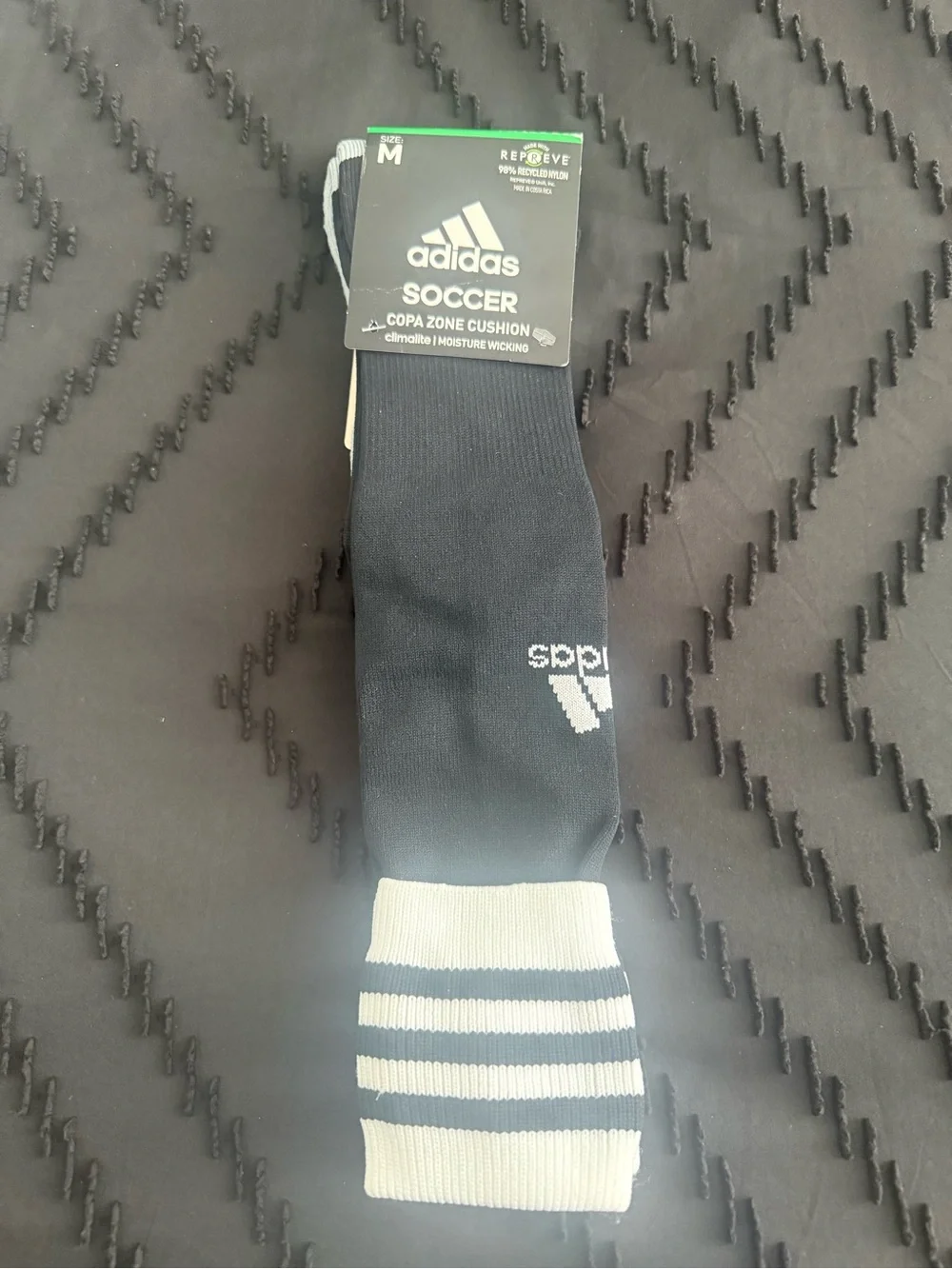 adidas Black Crew Soccer Socks with White Striped Cuff